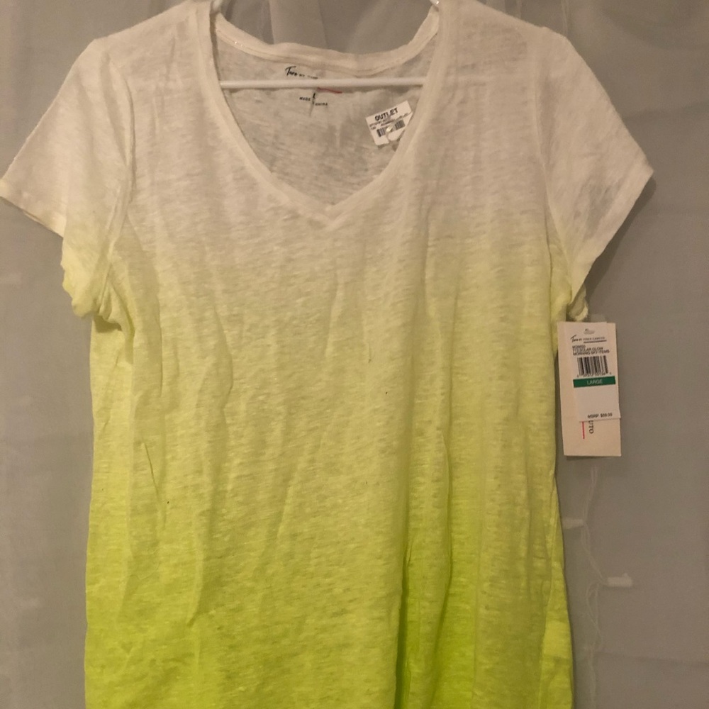 A white and lime green ombré top